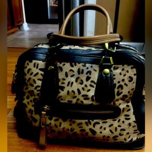 OrYANY Leather Leopard Print Fur Handbag EXCELLENT CONDITION